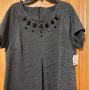 Relativity black and gray animal print dress. Size 1X. Black beads on the front.